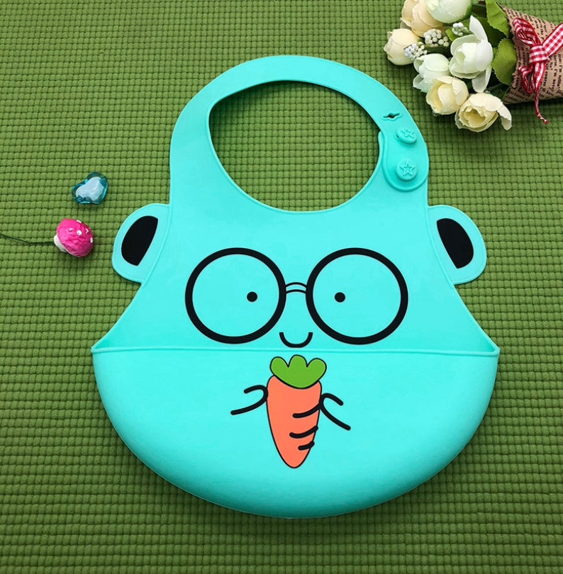 Baby food grade silicone food meal pockets Children's dinner pockets Waterproof disposable cartoon bibs Adjustable bibs