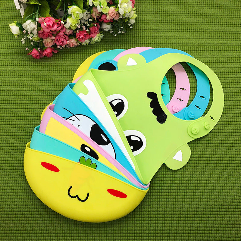 Baby food grade silicone food meal pockets Children's dinner pockets Waterproof disposable cartoon bibs Adjustable bibs