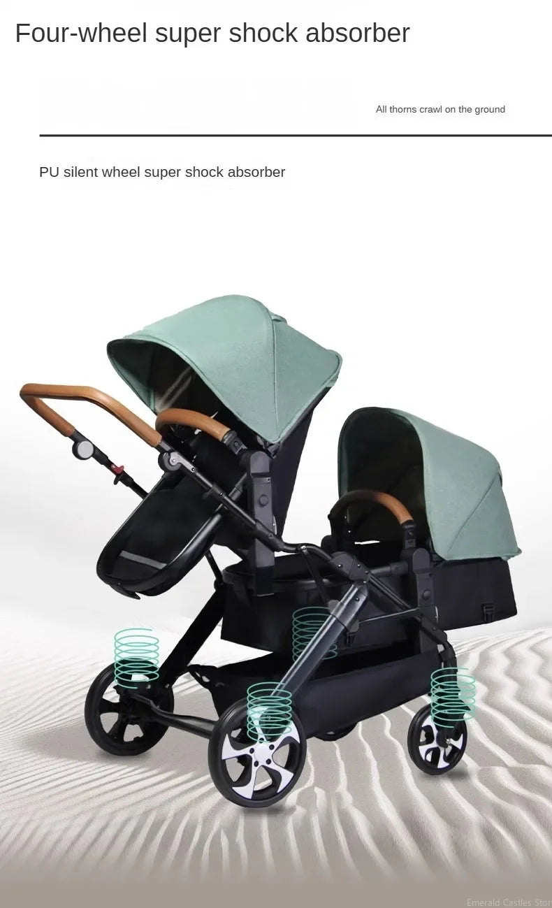 2025 NOUVEAU Poussette double Nouveau chariot bébé 2 en 1 landau avec siège auto Poussette bébé pour deux enfants Pliable Léger