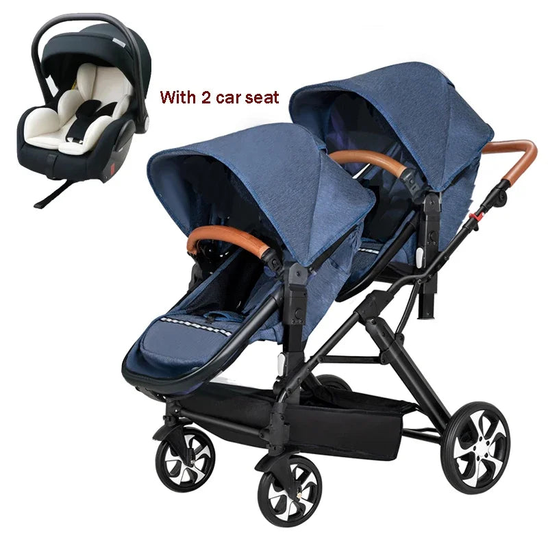 2025 NOUVEAU Poussette double Nouveau chariot bébé 2 en 1 landau avec siège auto Poussette bébé pour deux enfants Pliable Léger