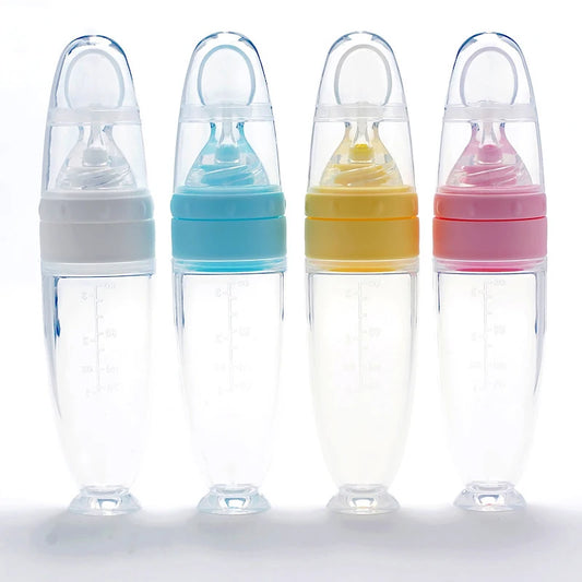 Compte-gouttes pour bébé, cuillère à presser, bouteille en Silicone, conteneur de complément alimentaire, pâte de riz pour enfants, mignon, doux, antidérapant pour garçon et fille