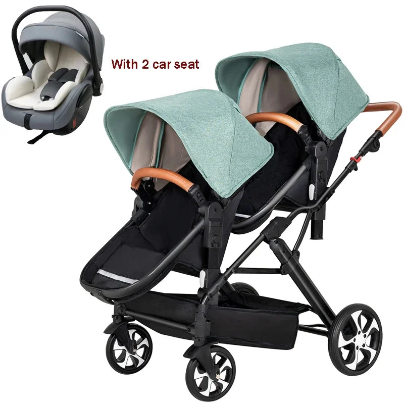 2025 NOUVEAU Poussette double Nouveau chariot bébé 2 en 1 landau avec siège auto Poussette bébé pour deux enfants Pliable Léger