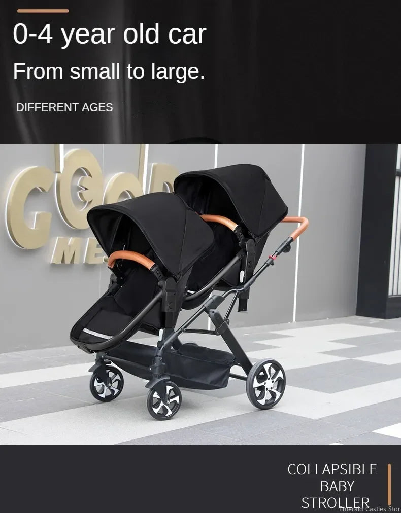 2025 NOUVEAU Poussette double Nouveau chariot bébé 2 en 1 landau avec siège auto Poussette bébé pour deux enfants Pliable Léger