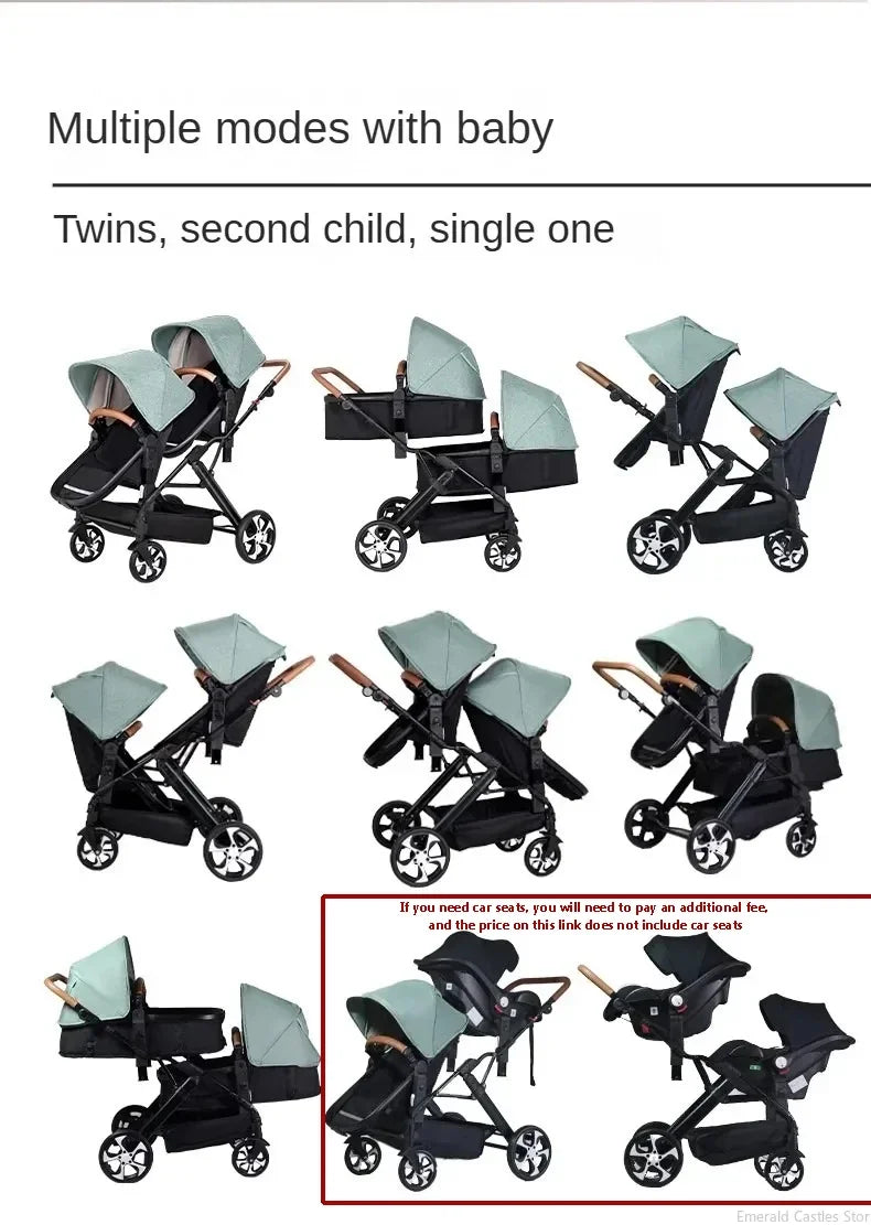 2025 NOUVEAU Poussette double Nouveau chariot bébé 2 en 1 landau avec siège auto Poussette bébé pour deux enfants Pliable Léger