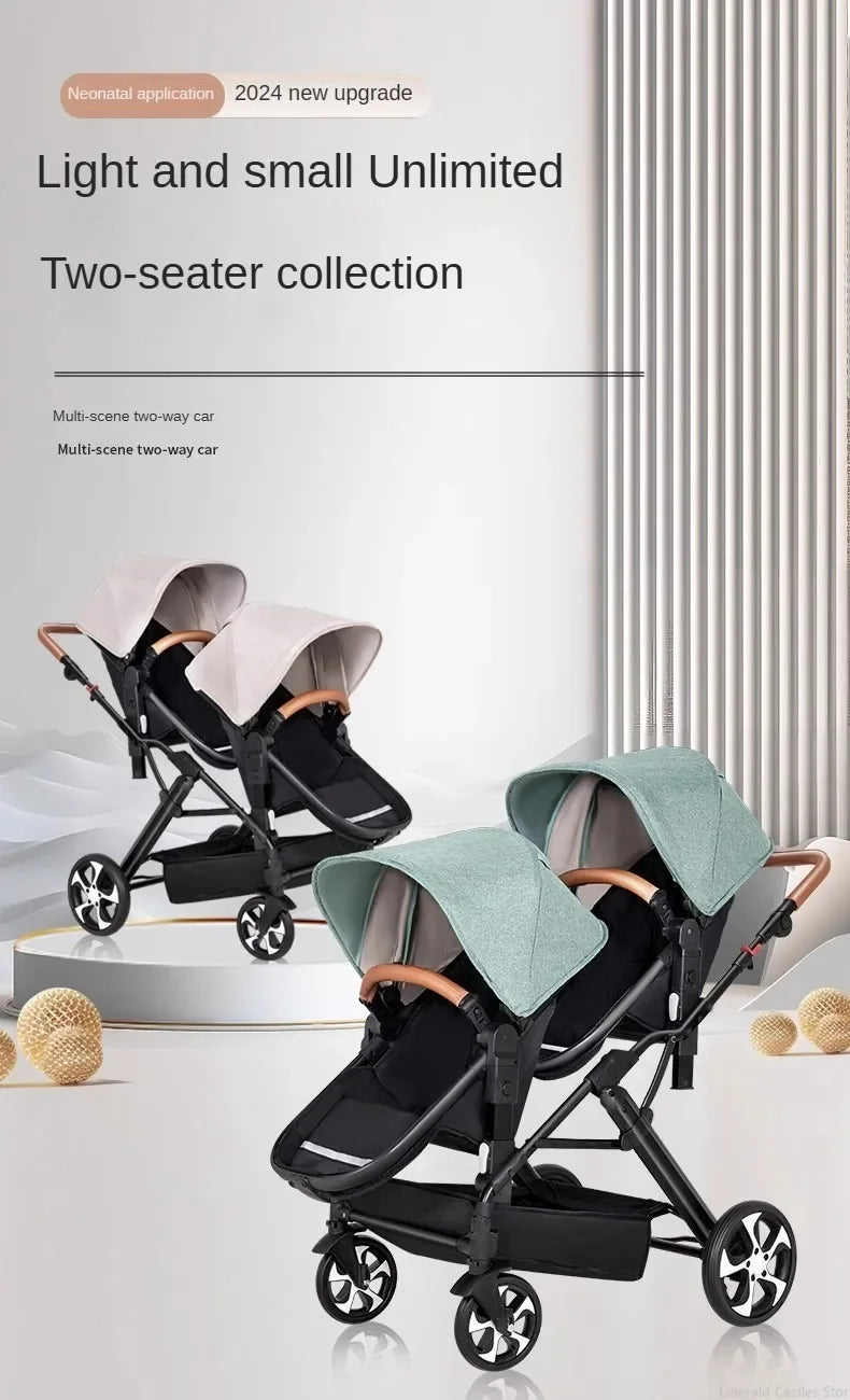 2025 NOUVEAU Poussette double Nouveau chariot bébé 2 en 1 landau avec siège auto Poussette bébé pour deux enfants Pliable Léger