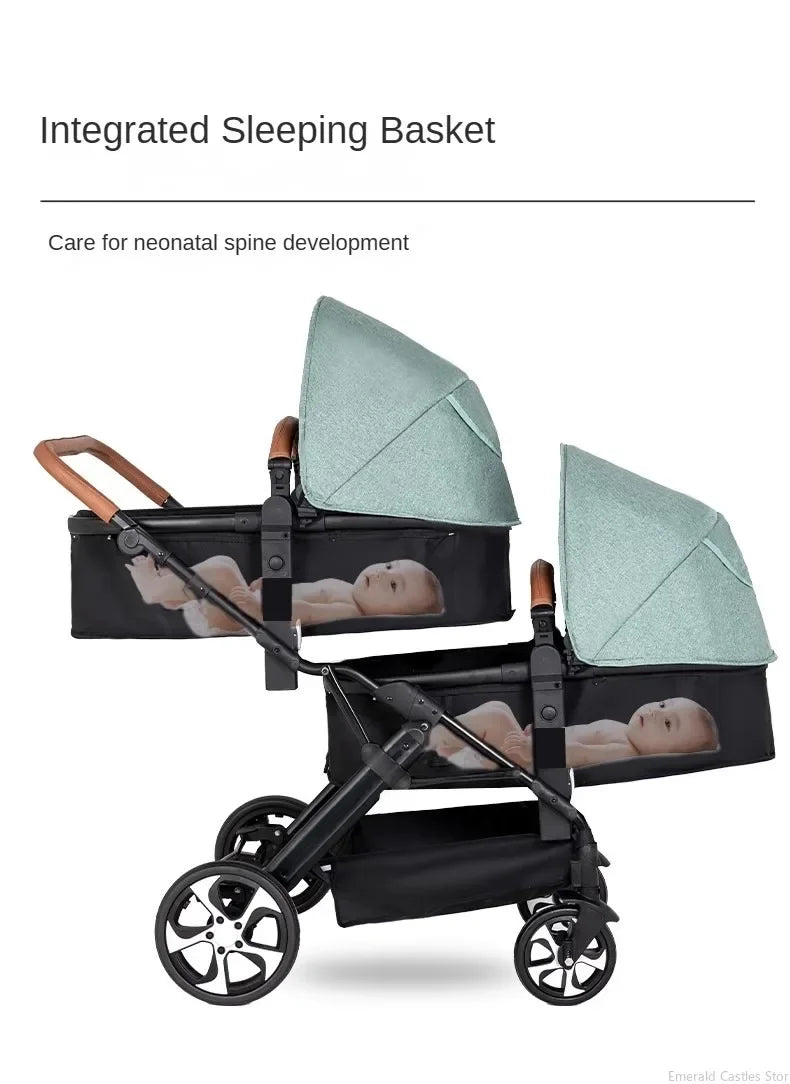 2025 NOUVEAU Poussette double Nouveau chariot bébé 2 en 1 landau avec siège auto Poussette bébé pour deux enfants Pliable Léger