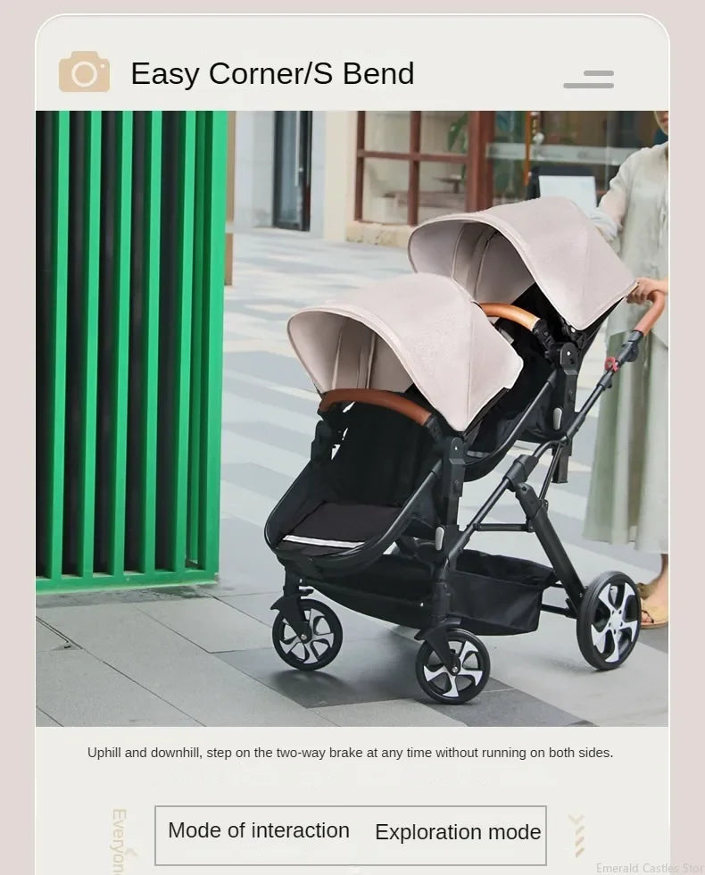 2025 NOUVEAU Poussette double Nouveau chariot bébé 2 en 1 landau avec siège auto Poussette bébé pour deux enfants Pliable Léger