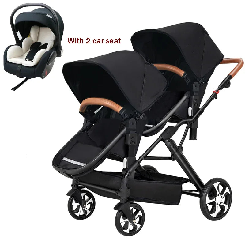 2025 NOUVEAU Poussette double Nouveau chariot bébé 2 en 1 landau avec siège auto Poussette bébé pour deux enfants Pliable Léger