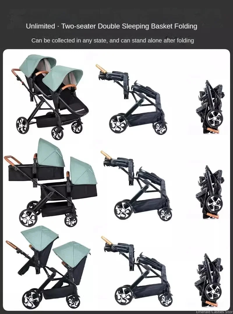 2025 NOUVEAU Poussette double Nouveau chariot bébé 2 en 1 landau avec siège auto Poussette bébé pour deux enfants Pliable Léger