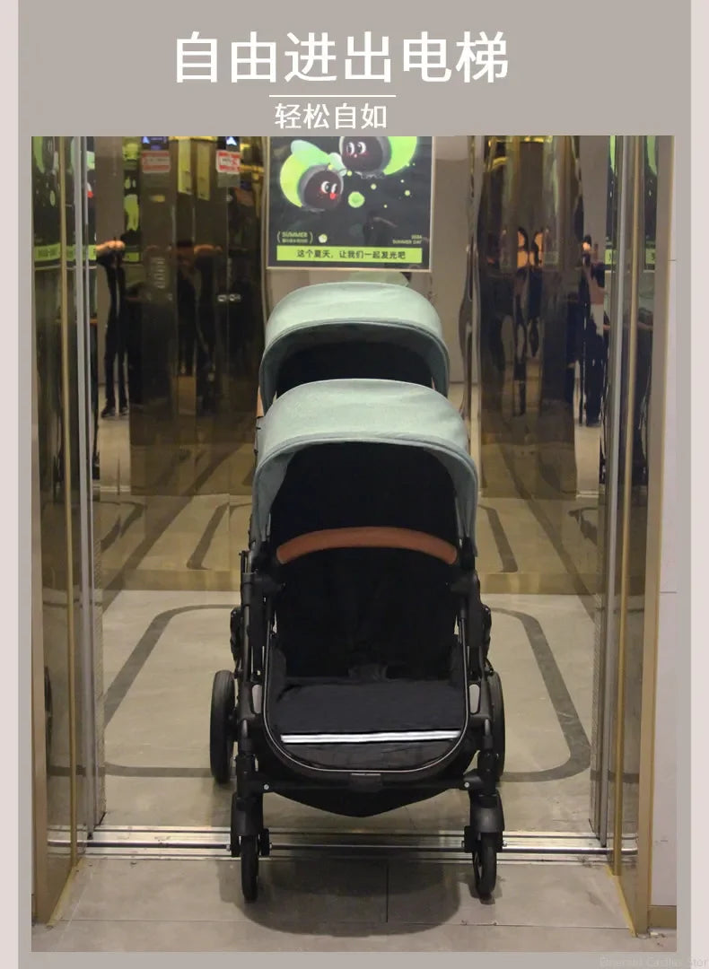 2025 NOUVEAU Poussette double Nouveau chariot bébé 2 en 1 landau avec siège auto Poussette bébé pour deux enfants Pliable Léger