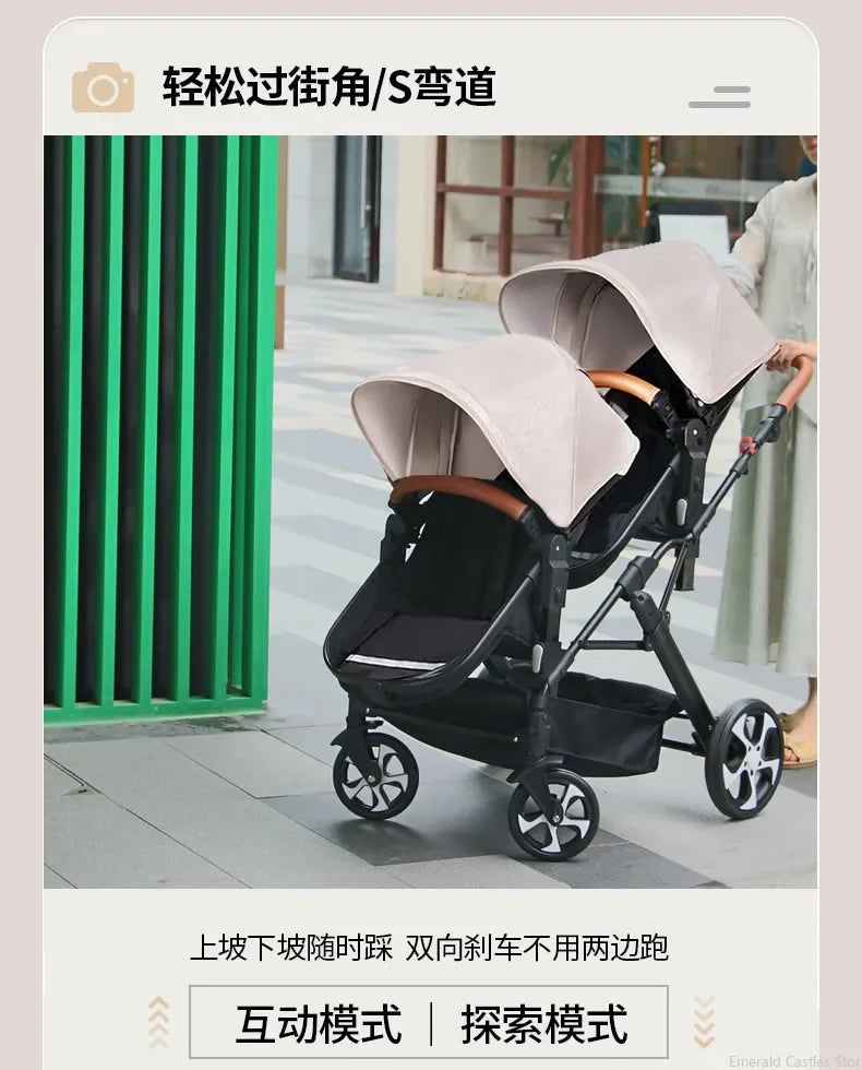 2025 NOUVEAU Poussette double Nouveau chariot bébé 2 en 1 landau avec siège auto Poussette bébé pour deux enfants Pliable Léger