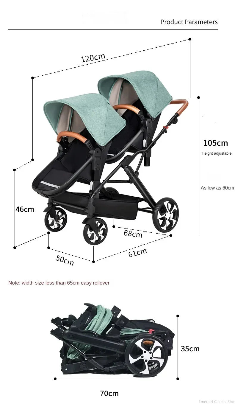 2025 NOUVEAU Poussette double Nouveau chariot bébé 2 en 1 landau avec siège auto Poussette bébé pour deux enfants Pliable Léger