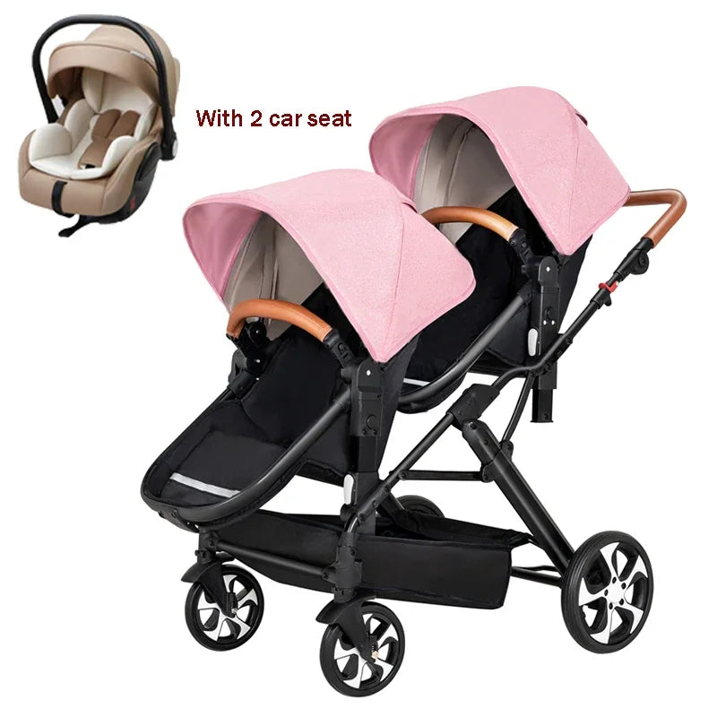 2025 NOUVEAU Poussette double Nouveau chariot bébé 2 en 1 landau avec siège auto Poussette bébé pour deux enfants Pliable Léger